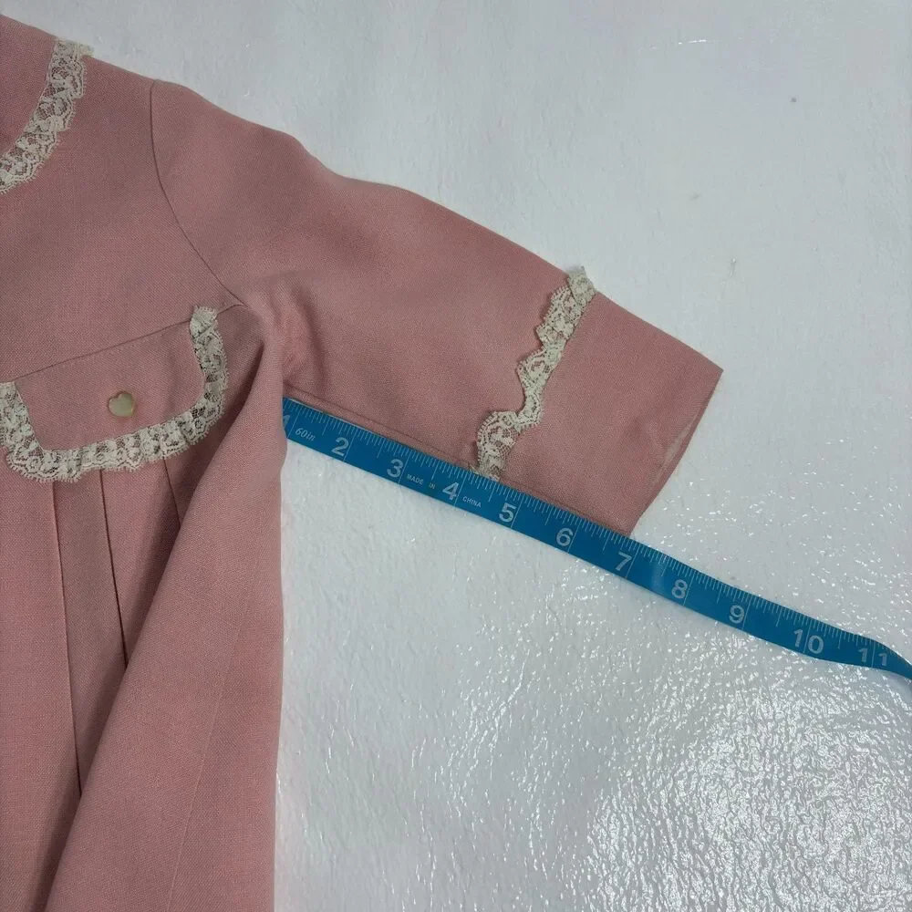 Girls Vintage Handmade Pink Jacket with Lace Trim and Lining 6-12 Months